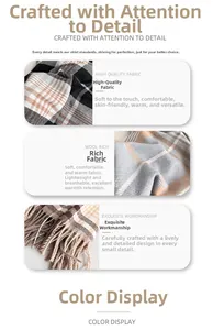 Detail view of soft wool-rich plaid scarf featuring textured fabric and classic tassels