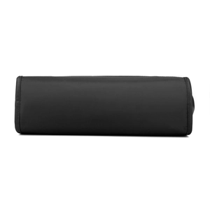 Bottom view of black water-resistant nylon laptop bag showing wide rectangular base
