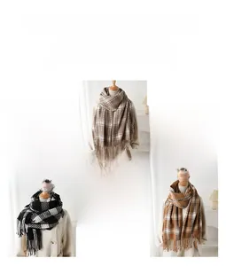 Détails d'écharpes à carreaux doux effet cachemire avec franges en divers motifs colorés