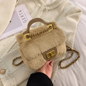 Sac À Main En Peluche Pour Femme Sac Bandoulière En Fausse Fourrure Avec Poignée En Métal Et Bandoulière Chaîne Fermoir Automne Hiver
