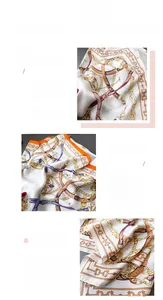 Macro shot of equestrian print silk scarf with classic buckle patterns and orange border