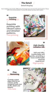 Dettaglio di un foulard in finta seta con stampa floreale e cuciture di bordo precise