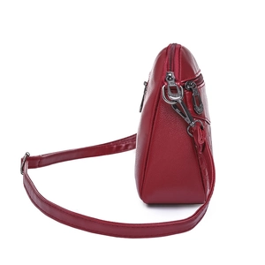 Red lychee textured crossbody bag for women with multi-layer zipper and adjustable strap