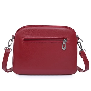 Red pebbled leather crossbody bag with back zipper pocket and silver metal hardware