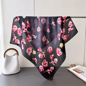 Sciarpa Quadrata Con Stampa Floreale Elegante Imitazione Raso Satin Foulard Collo Testa Scialle Di Moda Versatile Per Donne