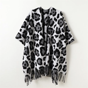 Châle Léopard Cape Poncho Wrap Pour Femmes Hiver Chaud Tricot Double Face Avec Glandes