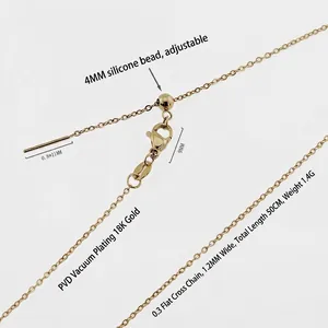 Verstellbare 18K vergoldete Edelstahl Kreuzkette mit 4mm Silikon-Gleitperle für Damen