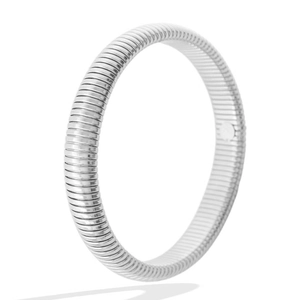 Bracelet extensible Tubogas en acier inoxydable argenté avec texture spirale moderne