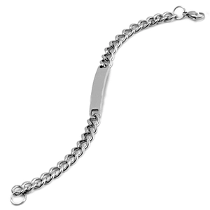 Polished stainless steel ID bracelet with Cuban curb chain and lobster clasp