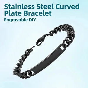 ID Bar Bracelet Stainless Steel Cuban Link Chain Polished Fashion Jewelry For Men And Women