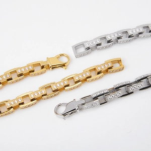 Hip hop 316L stainless steel Cuban chain bracelet with paved zircon in gold and silver
