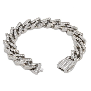 Silberfarbenes Panzerarmband mit Zirkonia-Besatz und luxuriösem Kastenverschluss