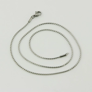 Detail of 304 stainless steel snake chain showing the lobster clasp and woven texture