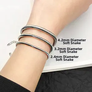 Polierte Schlangenkette Armbänder aus Edelstahl in 4,2 mm 3,2 mm und 2,4 mm Durchmesser