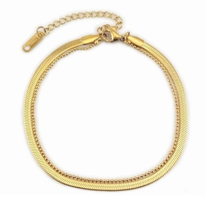 Bracciale a doppio strato in acciaio inossidabile dorato con catena a serpente e sfere