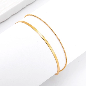 Bracciale Doppio Strato Acciaio Inossidabile Catena Serpente E Perline Placcato Oro 18K Gioielli Minimalisti Moda Uomo Donna