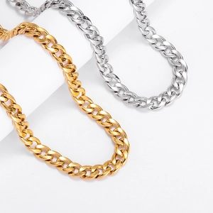 Flat Cuban link necklaces in gold and silver stainless steel finish for a hip hop style