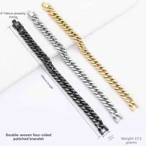 Polierte 10mm Edelstahl-Panzerarmbänder in Schwarz, Gold und Silber mit doppeltem Geflecht