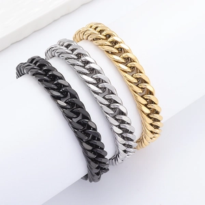 Dreiteiliges Edelstahl-Cuban-Gliederkettenarmband in Gold, Silber und Schwarz-Finish
