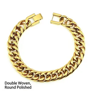 Detail eines goldenen Panzerarmbands mit doppeltem Gliederdesign und Faltschließe