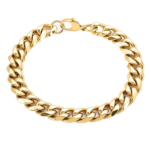 Classic gold stainless steel Cuban link bracelet for men with secure lobster clasp