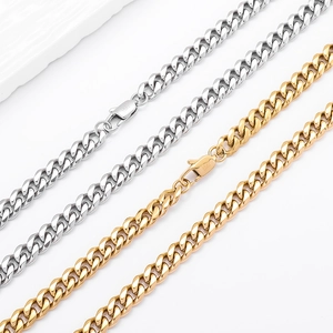Polished silver and gold stainless steel Cuban link necklaces with secure D-clasp closure