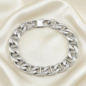 Mariner Link Bracelet Stainless Steel High Polished Heavy Anchor Chain Jewelry For Men Retro Industrial Style