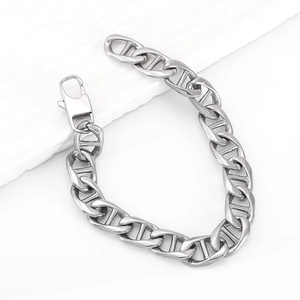 Polished stainless steel mariner link chain bracelet for men with lobster clasp