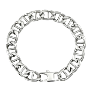 Polished stainless steel silver Cuban link bracelet for men with secure box clasp