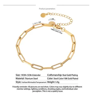 18K vergoldetes Büroklammer-Armband aus Edelstahl mit Karabinerverschluss und Verlängerung