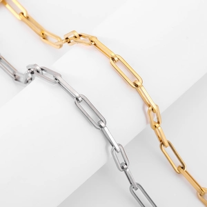 Polierte Büroklammer-Kettenarmbänder aus Edelstahl in Gold- und Silberoptik glänzend