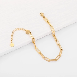 Goldenes Büroklammer-Kettenarmband aus Edelstahl mit Karabinerverschluss und runder Plakette