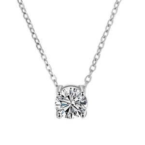 Collier Pendentif Zircon Rond Minimaliste En Acier Inoxydable Chaîne Clavicule Sertissage Quatre Griffes Bijoux Élégants Pour Femmes