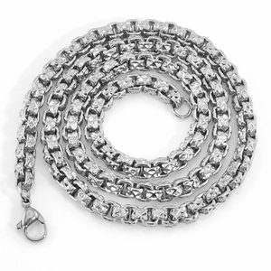 Stainless Steel Box Chain Necklace Embossed Relief Texture Retro Industrial Hip Hop Style Jewelry For Men Women
