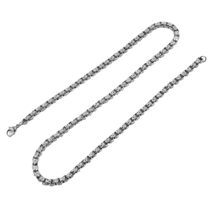 Polished silver stainless steel square link box chain necklace with lobster clasp closure