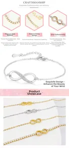 Vue détaillée des bracelets infini or et argent avec des zircons incrustés de luxe
