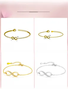 Vue détaillée des bracelets infini en or et argent avec dimensions et diamants en oxyde