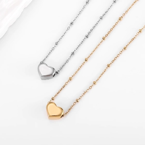 Heart Pendant Necklace Titanium Steel 18K Gold Plated Satellite Beaded Chain Minimalist Elegant Jewelry For Women