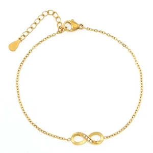 Bracelet infini en acier titane doré avec cristaux étincelants et chaîne ajustable
