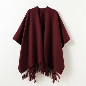 Poncho Châle D'hiver Minimaliste Avec De Longues Franges En Polyester Chaud Enveloppe Réversible Pour Hommes Et Femmes