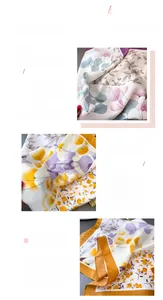 Detailed view of lightweight faux silk scarf showing exquisite hemmed edges and floral prints