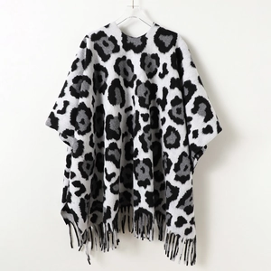 Châle poncho unisexe imprimé léopard imitation cachemire avec franges pour hiver