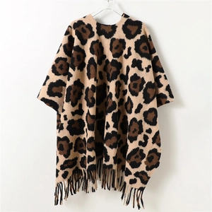 Châle imprimé léopard bicolore avec franges en maille chaude style cachemire doux