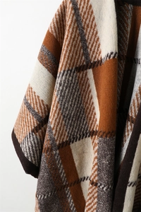 Close-up of vintage plaid shawl showing thick faux cashmere texture and drape detail