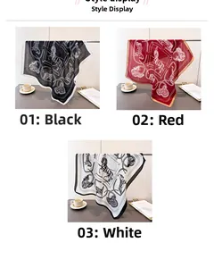 Detailed equestrian horse and chain print patterns on silk-like square scarves