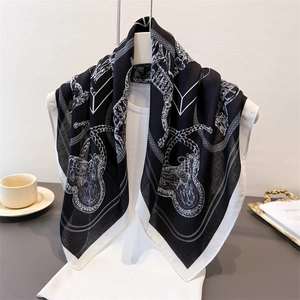 French retro horse print silk square scarf with tiger patterns for women elegant wrap