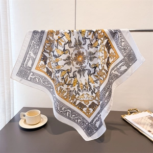 Retro court style herringbone silk scarf with animal and floral prints for women