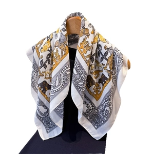 Herringbone animal print square scarf with camels and leopards in ginger and grey