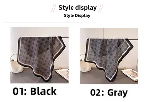 Detailed comparison of classic plaid scarves in black and grey cotton-linen blend fabric