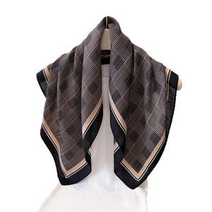 Classic Glen Check cotton-linen feel square scarf with elegant black and beige pattern